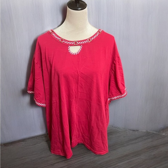 Liz & Me Red Embellished Short Sleeve Tunic - Picture 1 of 5
